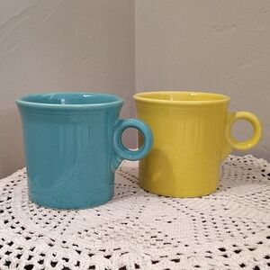 Fiestaware Turquoise And Yellow Handle Tom & Jerry Mugs Fiesta USA HLC Set Of 2